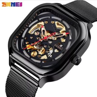 Skmei 9184 Men’s Automatic Mechanical Square Dial Fashion Stainless Steel Mesh Watch – Black