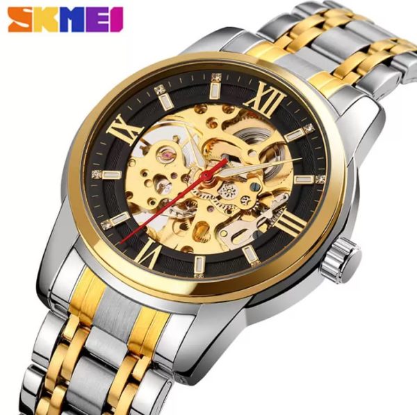 SKMEI 9222 Men’s Business Skeleton Hollow Mechanical Automatic Stainless Steel Wristwatch