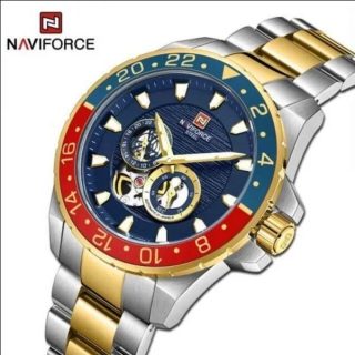 NaviForce NFS1003 Automatic Mechanical Movement Rotating Bezel Luminous 10 ATM Waterproof Watch For Men -Blue/ Silver,Gold