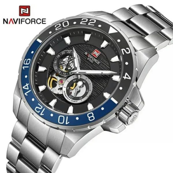 NaviForce NFS1003 Automatic Mechanical Movement Rotating Bezel Luminous 10 ATM Waterproof Watch For Men -Blue/ Silver,Gold