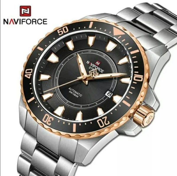 NaviForce NFS1004 Men’s Business Automatic Mechanical 10 ATM Waterproof Date Display Stainless Watch -Black/Rose Gold