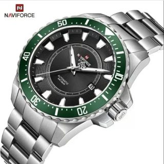 NaviForce NFS1004 Menâ€™s Business Automatic Mechanical 10 ATM Waterproof Date Display Stainless Watch -Green/Silver