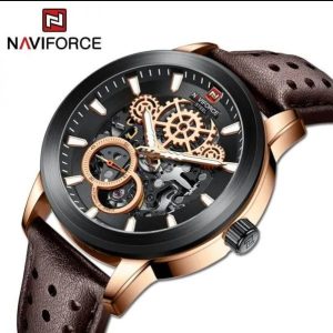 NaviForce NFS1002L Men’s Self Winding Mechanical 10 ATM Waterproof Leather Strap Luminous Hands Chronograph Watch -Brown