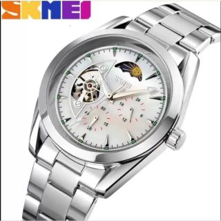 SKMEI 9237 Luxury Automatic Moon Phase Mechanical Stainless Steel Quartz Watch For Men – Silver