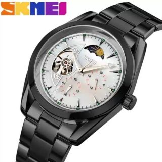 SKMEI 9237 Luxury Automatic Moon Phase Mechanical Stainless Steel Quartz Watch For Men – Black/White