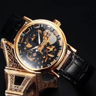 SEWOR SEW023 Skeleton Hand Winding Mechanical Watch For Men – Golden/Black