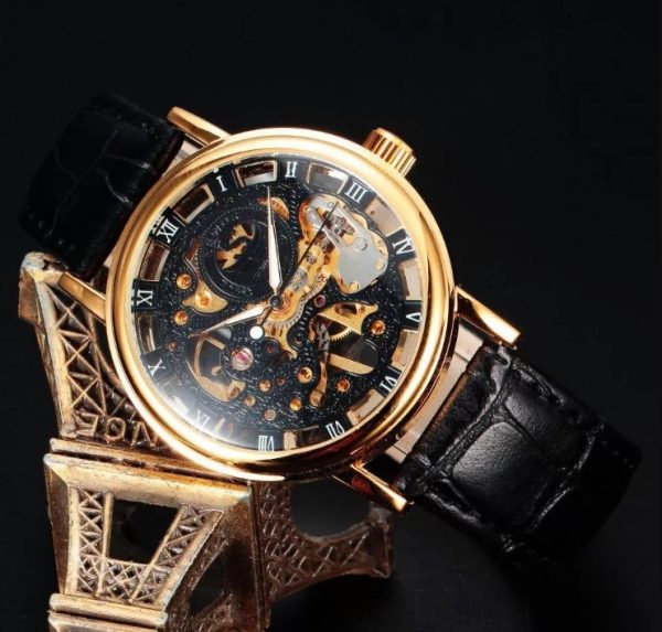 SEWOR SEW023 Skeleton Hand Winding Mechanical Watch For Men – Golden/Black