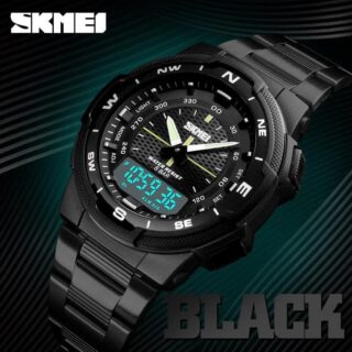 SKMEI 1370 Double Time Stainless Steel Business Watch - Black