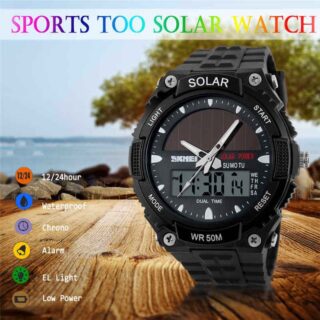 SKMEI 1049 New Fashion Sports Multifunction Solar Power Dual Display Outdoor Waterproof Digital Watch For Men - Black