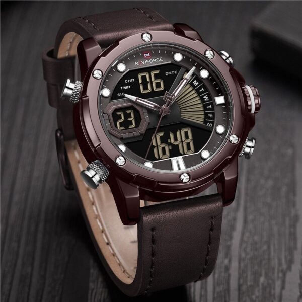 NAVIFORCE Nf9172 Dual Time Digital Analog Function Fashion Watch - Coffee