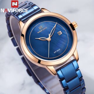 NAVIFORCE NF5008 Date Function Marble Finish Luxury Quartz Watch For Women - Blue