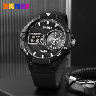 SKMEI 1761 Men's Fashion Analog Digital Creative 3 -Time Alarm Sports LED Stopwatch - Balck