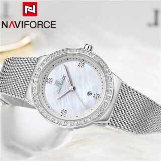 NAVIFORCE NF5005 Date Function Mesh Analog Ladies Watch - Silver