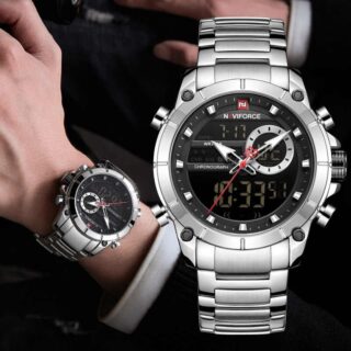 NAVIFORCE Nf9163 Double Time Luxury Business Edition Stainless Steel Watch - Silver