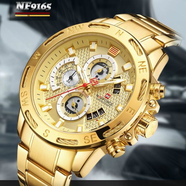 NAVIFORCE Nf9165 Luxury Stainless Steel Chronograph Watch For Men - Golden