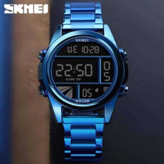 SKMEI 1448 New Fashion Digital Waterproof Multifunction Stainless Steel Wristwatch For Men - Blue