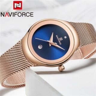 NAVIFORCE NF5004 Date Function Stainless Steel Mesh Watch For Women– Blue/Rosegold