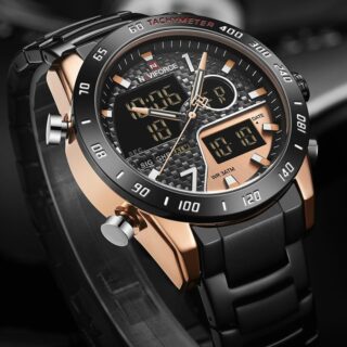NAVIFORCE NF9171 Dual Movement Digital Analog Function Quartz Watch - Rosegold/Black