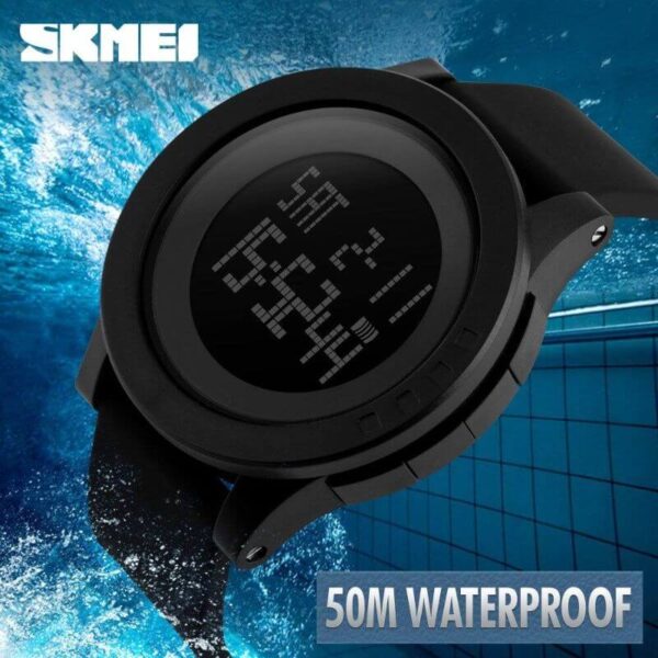 SKMEI 1142 Men's LED Large Dial Digital Alarm Calendar Silicone Strap Waterproof Sport Watch - Black