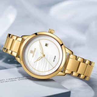 NAVIFORCE NF5008 Date Function Marble Finish Luxury Quartz Watch For Women - Golden