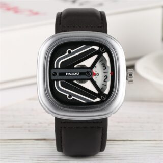 Unique Fashionable Square Dial Quartz Watch For Men - Black/White