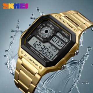 SKMEI 1335 Dual Time Digital Chronograph Watch For Men - Golden