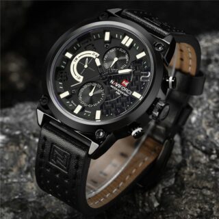 NAVIFORCE Nf9068 Chronograph Watch With Leather Strap For Men - Balck/White