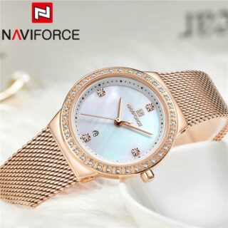 NaviForce NF5005 Date Function Mesh Analog Ladies Watch - RoseGold