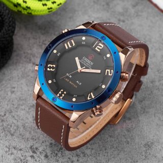 Ad1708 Dual Time Luxury Sports Watch For Men- Blue/Brown