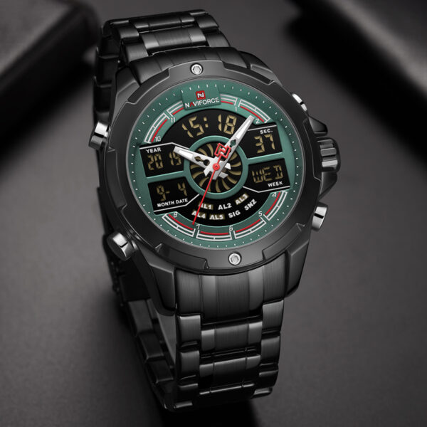 NAVIFORCE Nf9170 Dual Movement Digital Analogue Quartz Watch For Men - Green/Black