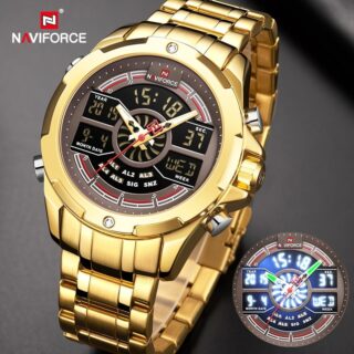 NAVIFORCE Nf9170 Dual Movement Digital Analogue Quartz Watch For Men - Golden