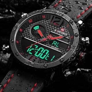 NAVIFORCE Nf9134 Dual Time Digital Analog Watch For Men - Red/Black | Fashion Water Resistant Watch For Men