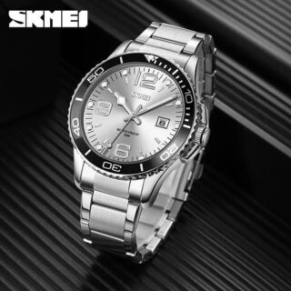 SKMEI 9278 Men Watch Business Stainless Steel Date Display Quartz - Silver