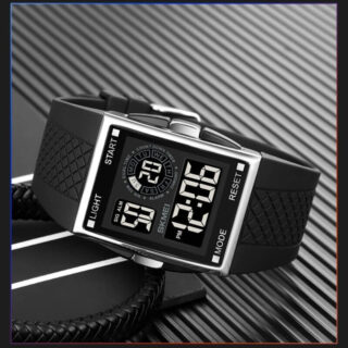 SKMEI 1967 Digital Movement Men's Military Silicone Strap Rectangle Dial Countdown LED Sport Watch - Black