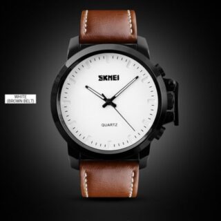 SKMEI 1208 Men's Business Style Simple Large Dial Waterproof Silicone Strap Quartz Watch - Brown