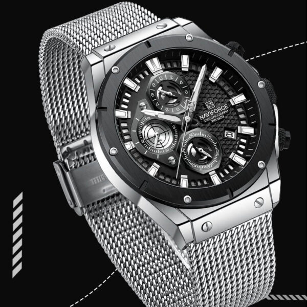 NaviForce NF8027S Men Watch Novicius Business Edition Chronograph Mesh Stainless Steel - Silver/Black