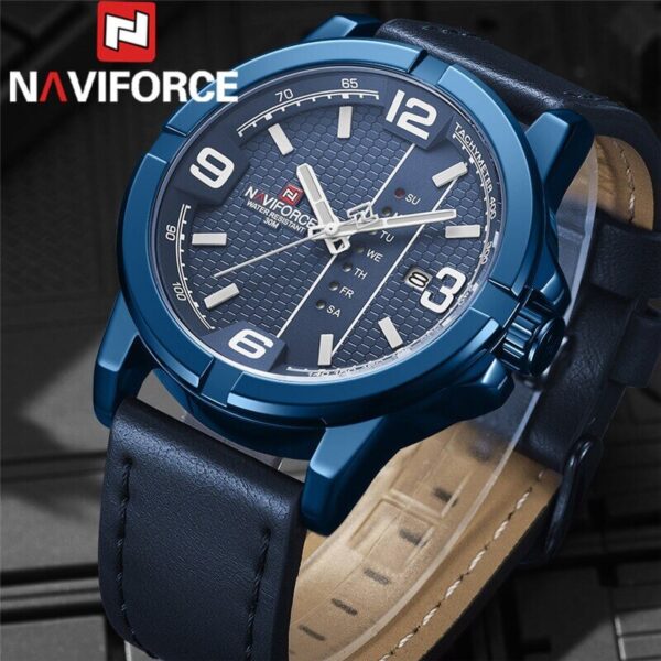 NAVIFORCE Nf9177 Top Luxury Series Day Date Function Analogue Quartz Watch - Blue