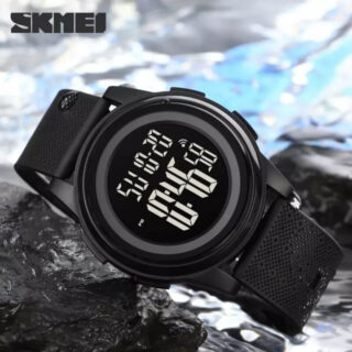 SKMEI 1895 Casual Slim Dial Countdown Sport LED Light Chrono Alarm Digital Wristwatch For Men - Black