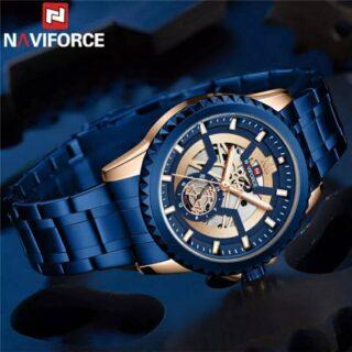 NAVIFORCE NF9186 Multifunction Stainless Steel Analog Wrist Watch For Men - Blue/RoseGold