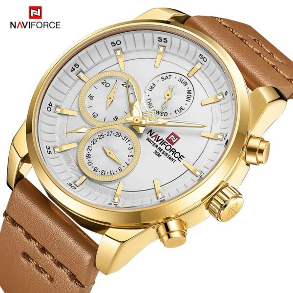 NAVIFORCE Nf9148 Day Date Function Luxury Chronograph Watch For Men – Golden/Brown