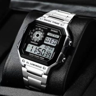 SKMEI 1335 Dual Time Digital Chronograph Watch For Men - Silver