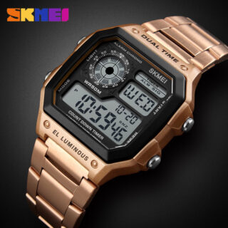 SKMEI 1335 Dual Time Digital Chronograph Watch For Men - RoseGold