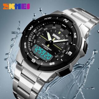 SKMEI 1370 Double Time Stainless Steel Business Watch - Silver