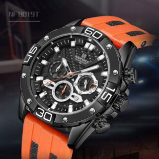 NAVIFORCE NF8019T Men's Multifunction Luminous Silicone Strap Chronograph Quartz Watch -Black/Orange