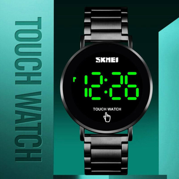 SKMEI 1550 LED Light Touch Screen Digital Stainless Steel Wristwatch For Men - Black