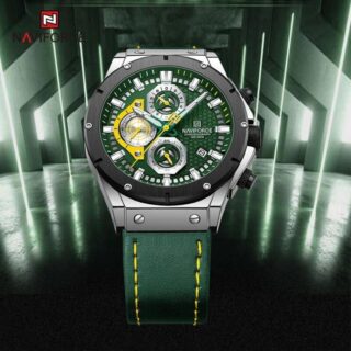 NaviForce NF8027 Men's Novicius Business Edition Leather Strap Chronograph Watch - Green