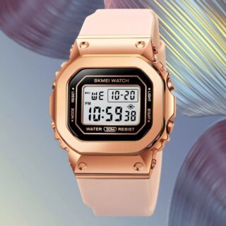 SKMEI 1796 Fashion Digtal LED Light Display Multifunction Unsex Rectangle Dial Shape Watch - Pink/RoseGold