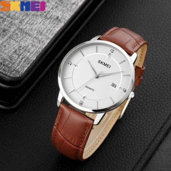 SKMEI 1801 Men's Business Calendar Leather Strap Classic Diamond Quartz Watch - Brown