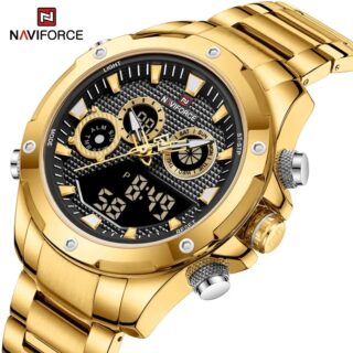 NaviForce NF9217 Men's Dynamic Dual Display Multifunction Stainless Steel Watch - Golden/Black