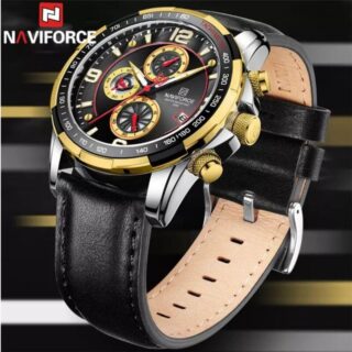 NaviForce NF8020 Fashion Multifunction Chronograph Date Display Leather Strap Wristwatch For Men - Black